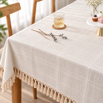 Fabrix Fringed Square Tablecloth, 135 × 135 cm, in Cream for Dining Tables, Coffee Tables, Everyday Use, and Home Décor at Siddiq Gifts.