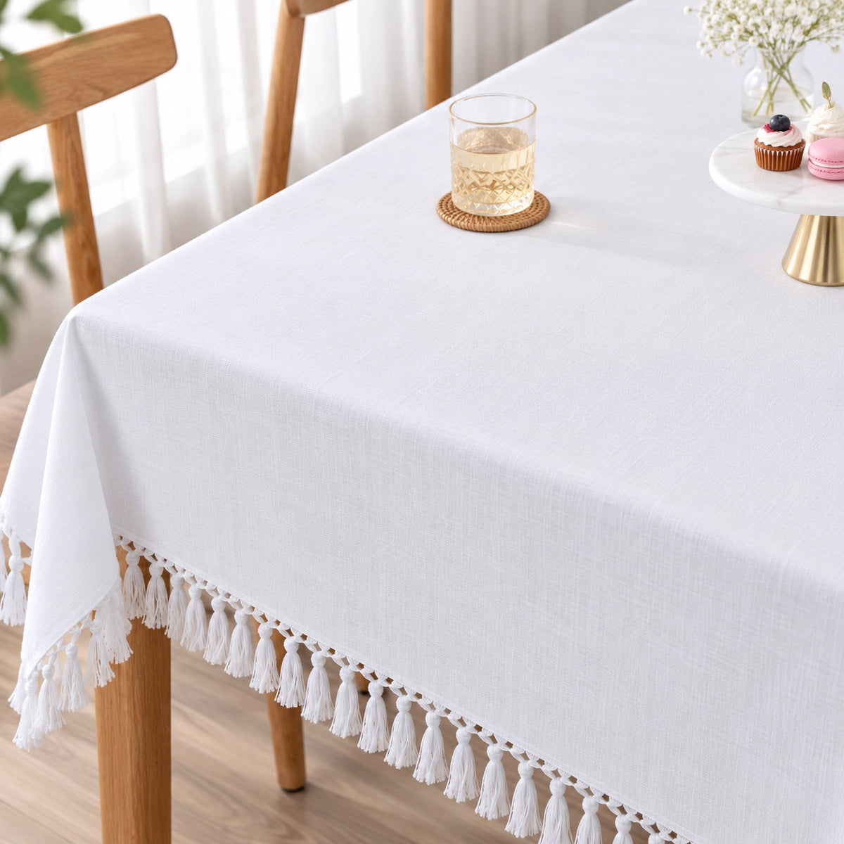 Fabrix Fringed Square Tablecloth, 135 × 135 cm, in White for Dining Tables, Coffee Tables, Everyday Use, and Home Décor at Siddiq Gifts.