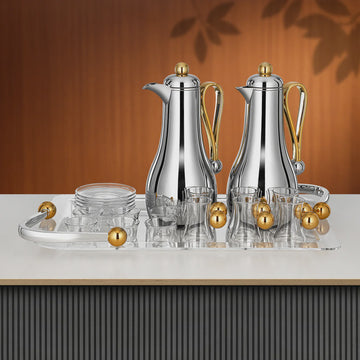 FBA824-21-C-G Tea & Coffee Set – 21 Pieces – Silver with Gold Accents | Siddiq Gifts – Mussafah Abu Dhabi