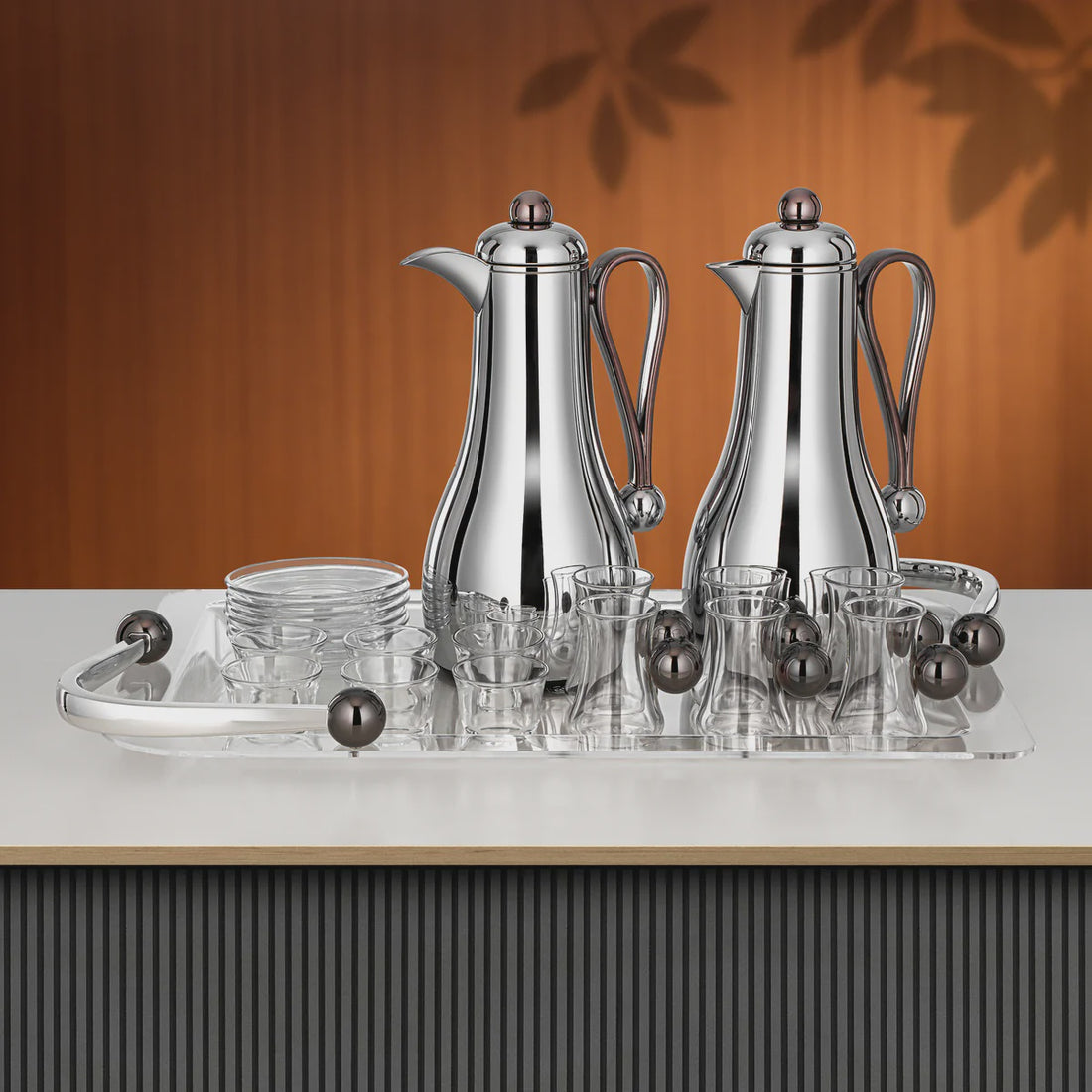 FBA824-21-C-GBL Tea & Coffee Set – 21 Pieces – Silver with Gun Black Accents