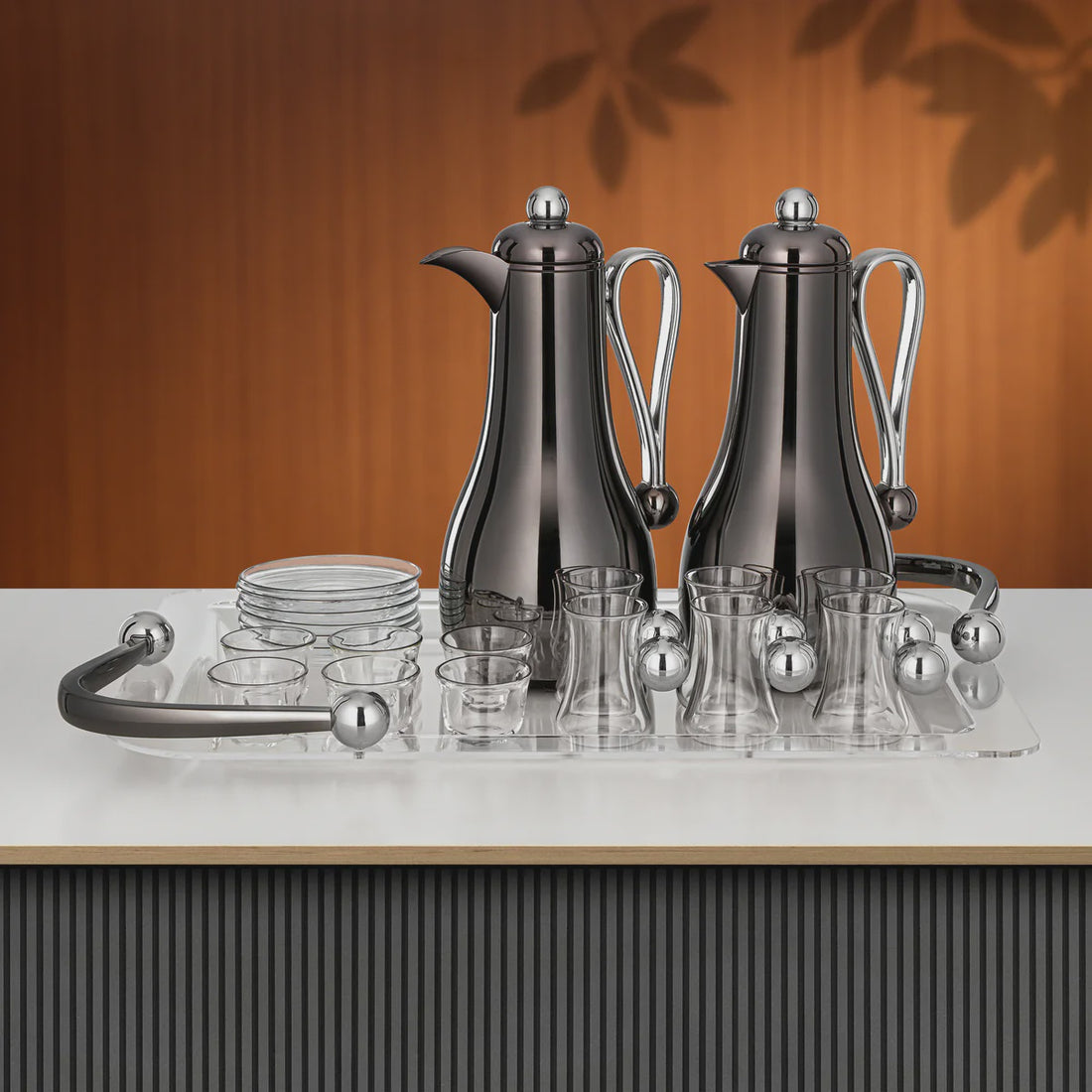 FBA824-21-GBL-C Tea & Coffee Set – 21 Pieces – Gun Black with Silver Accents