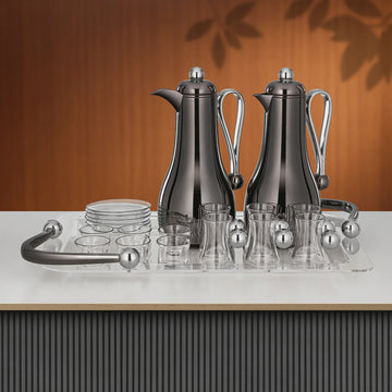 FBA824-21-GBL-C Tea & Coffee Set – 21 Pieces – Gun Black with Silver Accents | Siddiq Gifts – Mussafah Abu Dhabi