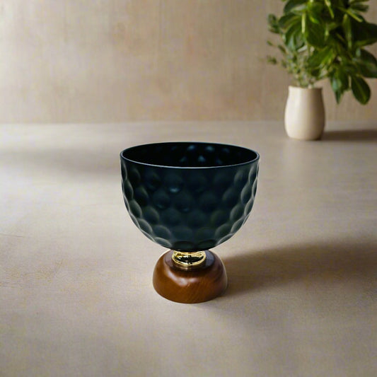 Fruit Bowl With Wooden Stand Black