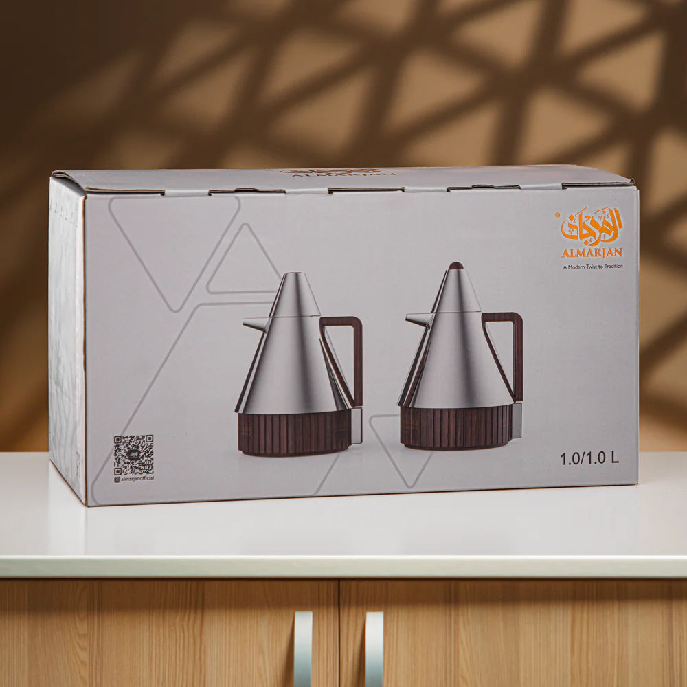 FG214AB-CG Vacuum Flask Set 2 Pieces – 1.0 L + 1.0 L – Silver with Gold Accents | Siddiq Gifts – Mussafah Abu Dhabi