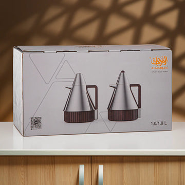 FG214AB-CG Vacuum Flask Set 2 Pieces – 1.0 L + 1.0 L – Silver with Gold Accents | Siddiq Gifts – Mussafah Abu Dhabi