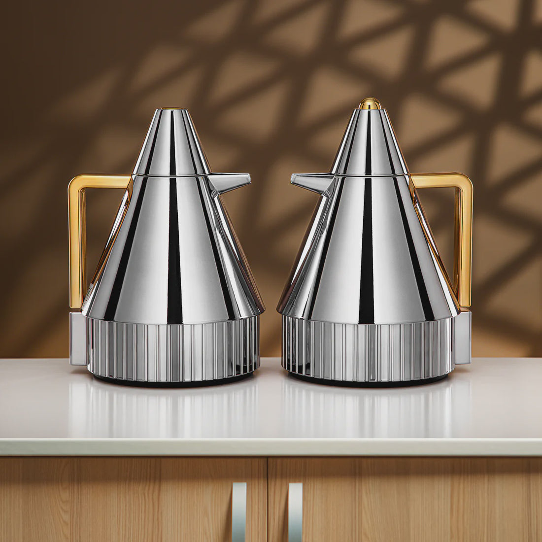 FG214AB-CG Vacuum Flask Set – 2 Pieces (1.0 L + 1.0 L) – Silver with Gold Accents