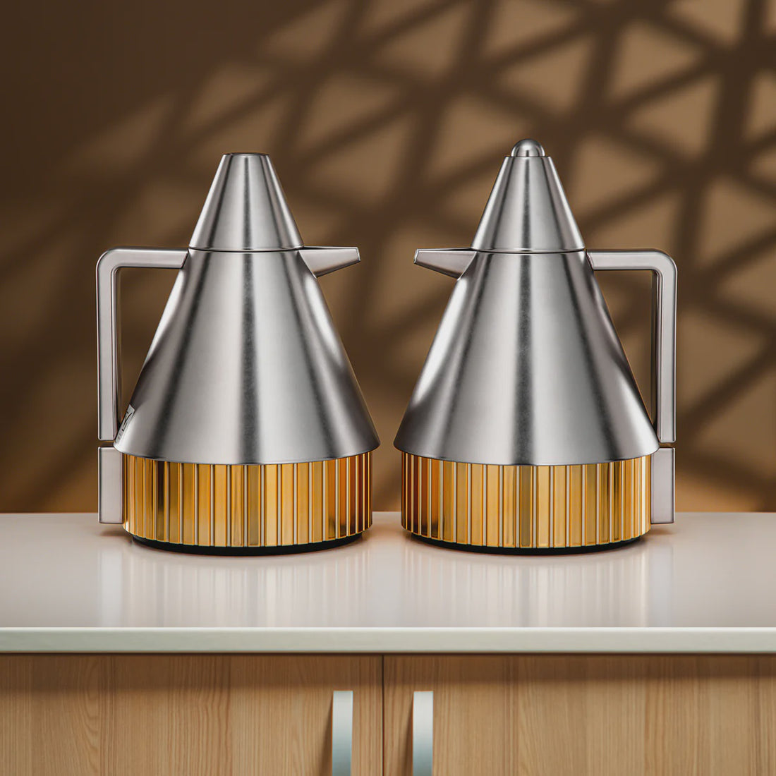 FG214AB-GMNI Vacuum Flask Set – 2 Pieces (1.0 L + 1.0 L) – Matt Nickel Finish with Gold Accents