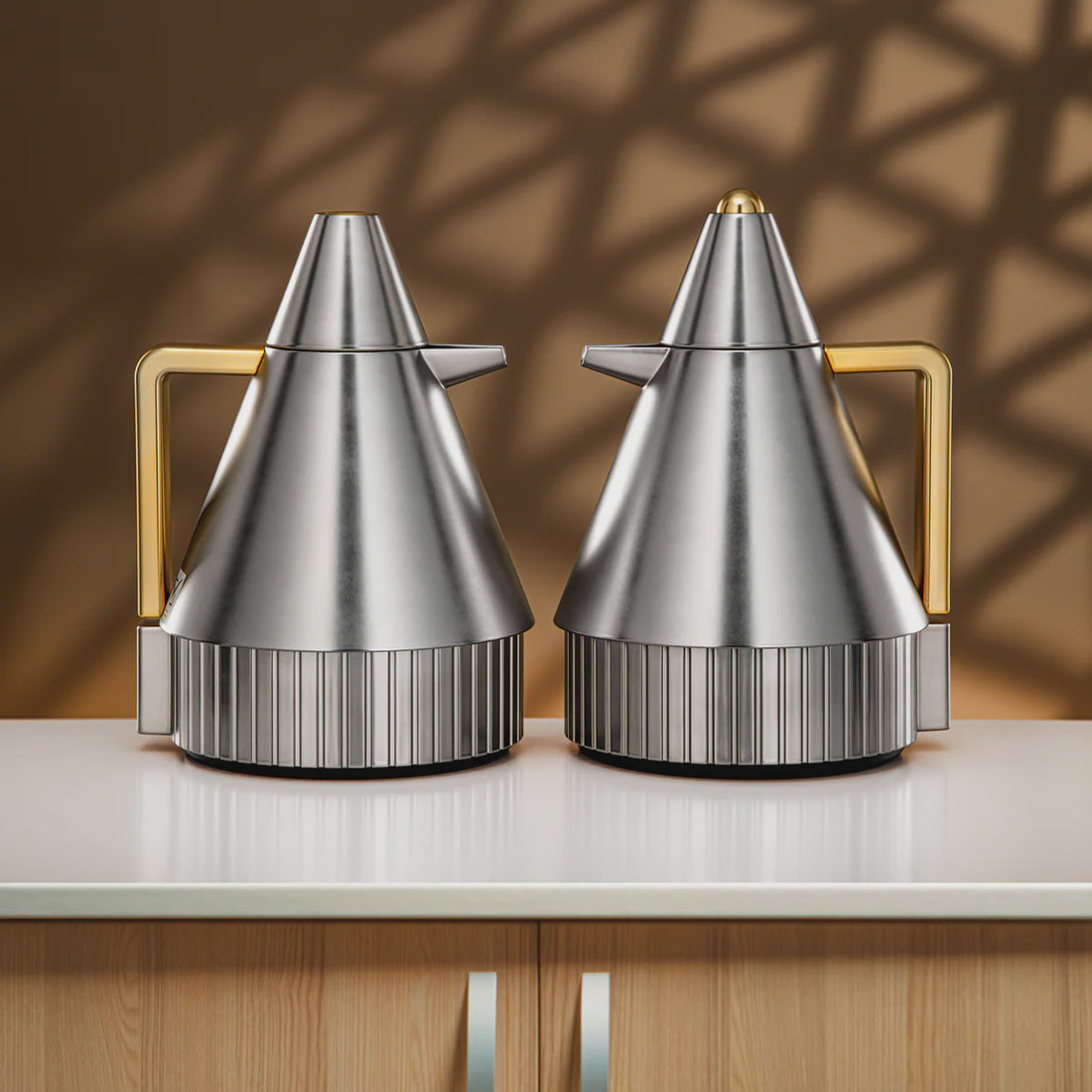FG214AB-MNIMG Vacuum Flask Set – 2 Pieces (1.0 L + 1.0 L) – Matt Nickel Finish with Matt Gold Accents