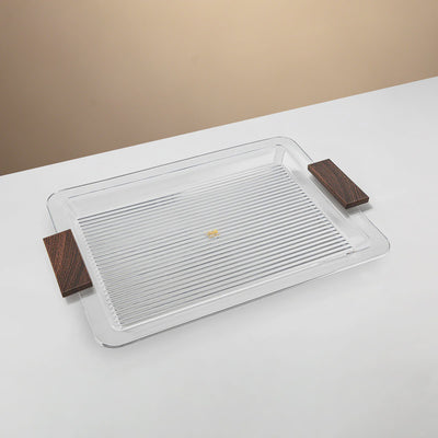 FG816T-550 Acrylic Serving Tray – 50 cm – Clear with Dark Wooden Handles | Siddiq Gifts – Mussafah Abu Dhabi