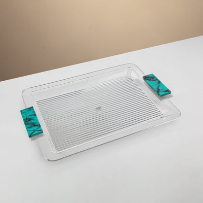 FG816T-550 Acrylic Serving Tray – 50 cm – Clear with Tiffany Green Handles | Siddiq Gifts – Mussafah Abu Dhabi
