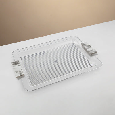 FG816T-550 Acrylic Serving Tray – 50 cm – Clear with White Marble Handles | Siddiq Gifts – Mussafah Abu Dhabi