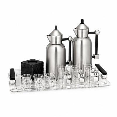 Almarjan Tea And Coffee Set 21 Pieces Matt Nickel And Black Finish Siddiq Gifts
