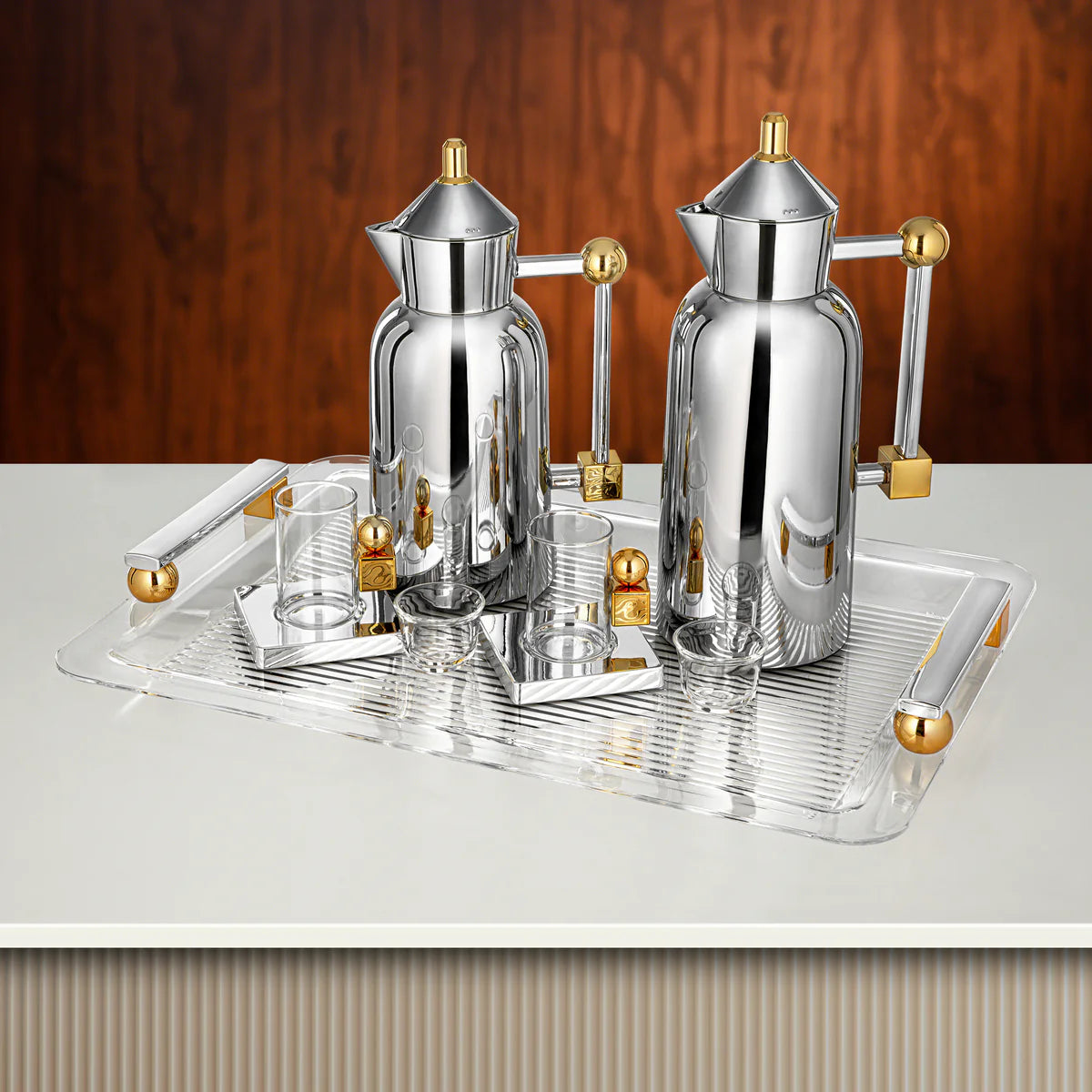 FG821-21-C/G Vacuum Flask Set – 21 Pieces – Silver with Gold Accents | Siddiq Gifts – Mussafah Abu Dhabi