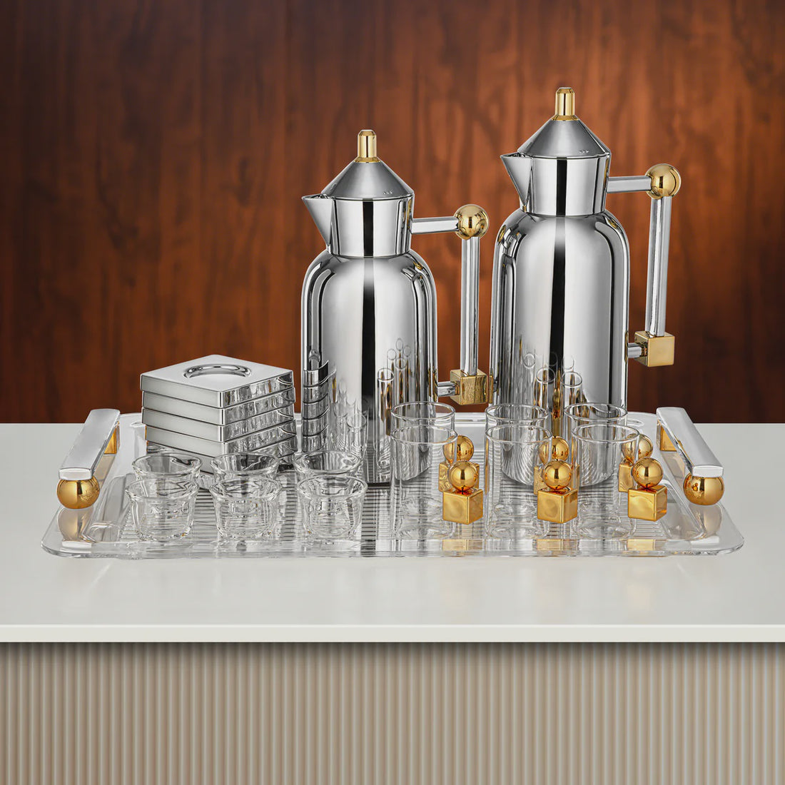 FG821-21-C/G Vacuum Flask Set – 21 Pieces – Silver with Gold Accents