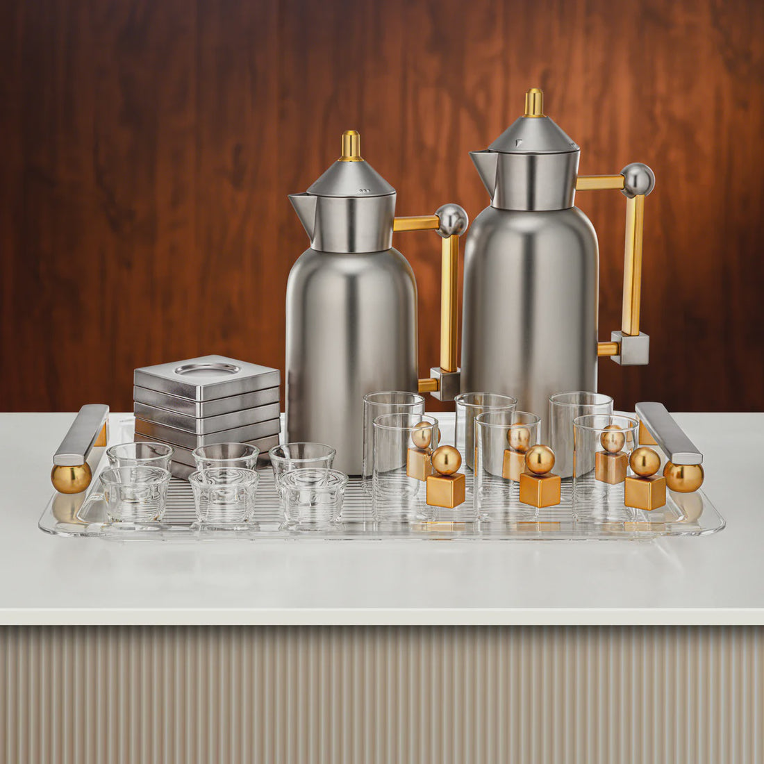 FG821-21-MNI-MG Vacuum Flask Set – 21 Pieces – Matt Nickel with Matt Gold Accents
