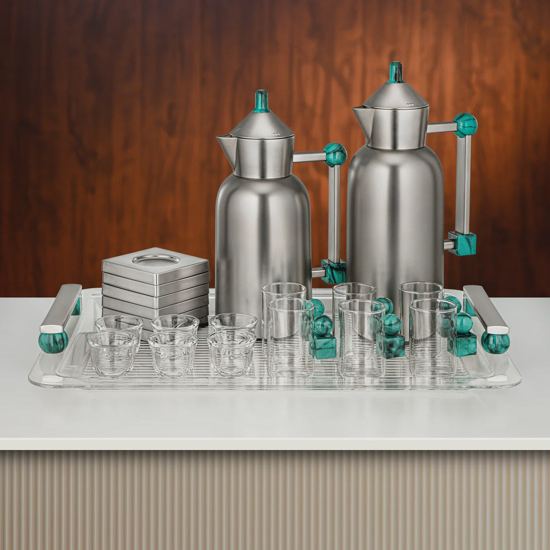 FG821-21-NI/TF Vacuum Flask Set – 21 Pieces – Matt Nickel with Tiffany Green Accents