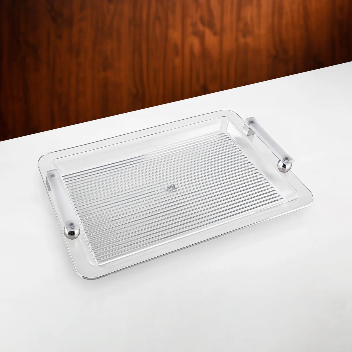 FG821T Serving Tray 50CM – Clear Textured Base with Matt Nickel Handles ...