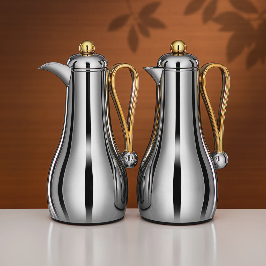 FG824-C/G Vacuum Flask Set – 2 Pieces (1.0 L + 1.0 L) – Silver with Gold Accents
