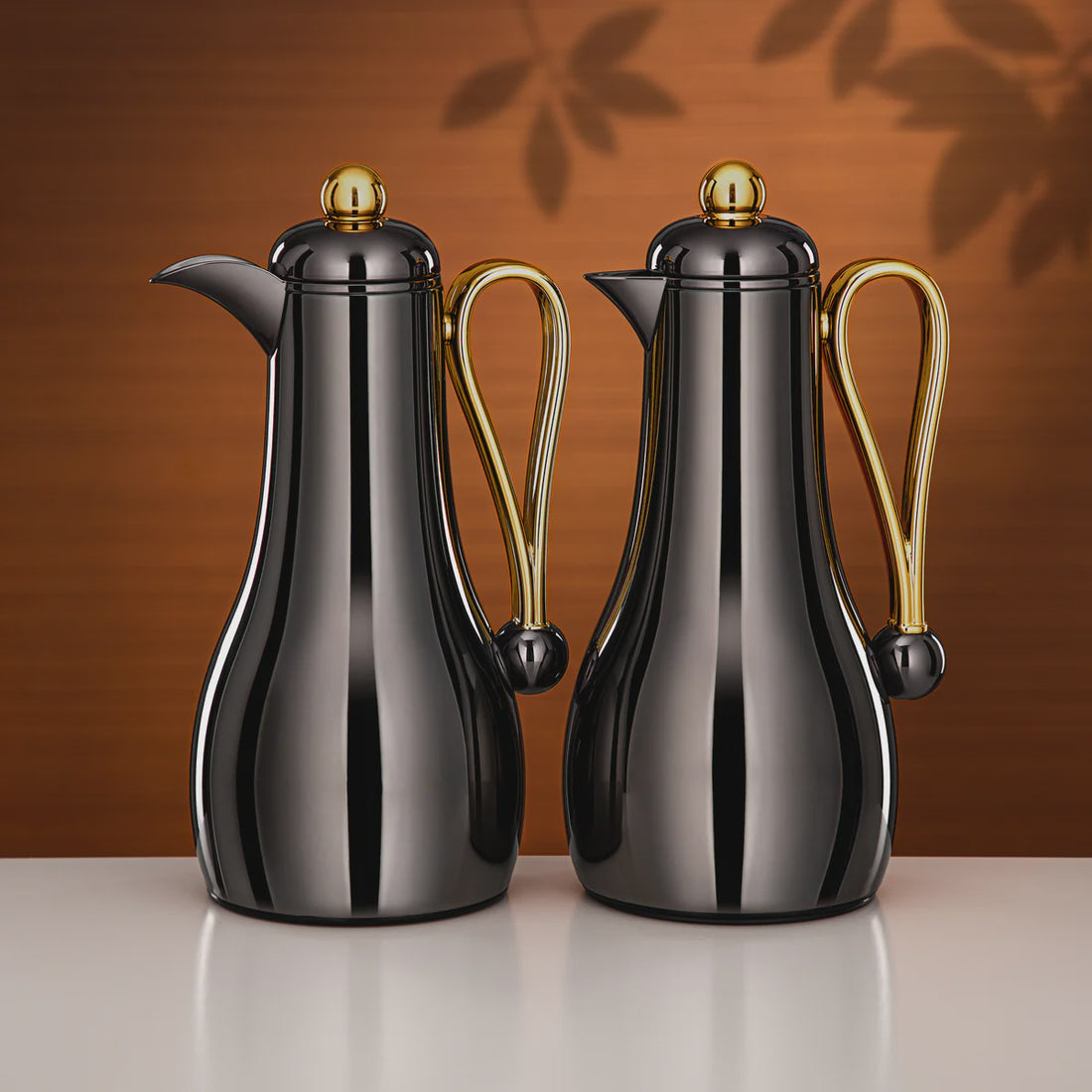 FG824-GBL/G Vacuum Flask Set – 2 Pieces (1.0 L + 1.0 L) – Gun Black with Gold Accents