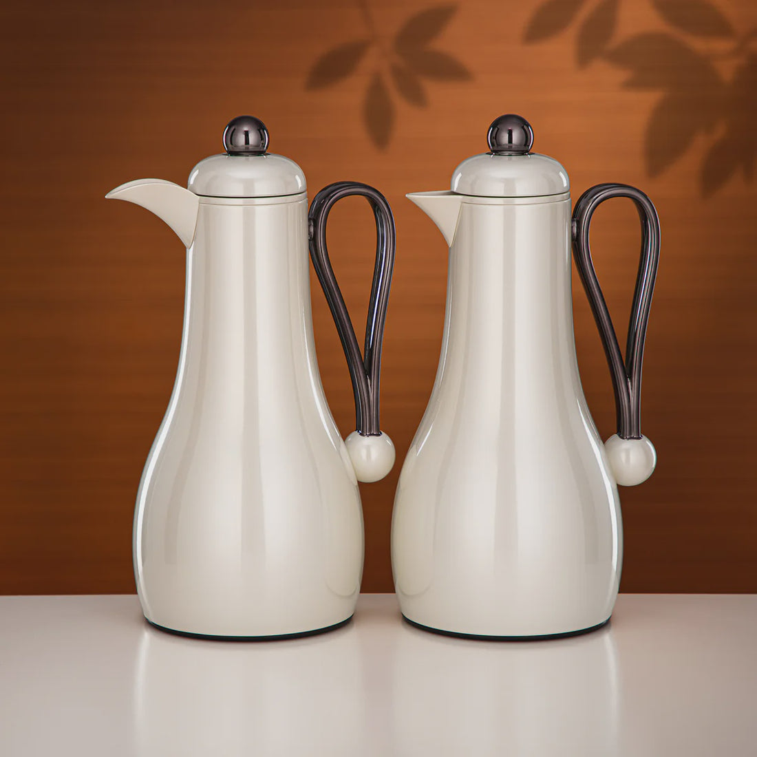 FG824-PW/GBL Vacuum Flask Set – 2 Pieces (1.0 L + 1.0 L) – Pearl White with Gun Black Accents