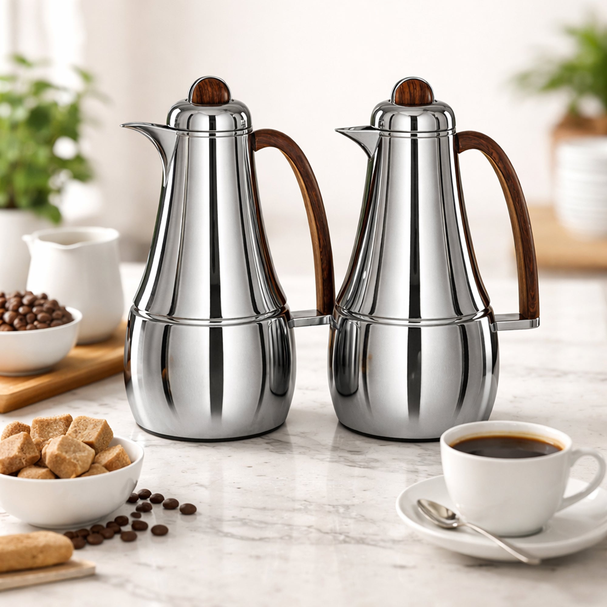 FG825-C/DW Vacuum Flask Set 2 Pieces 1L + 1L Silver With Dark Wooden Handle – Siddiq Gifts Mussafah Abu Dhabi