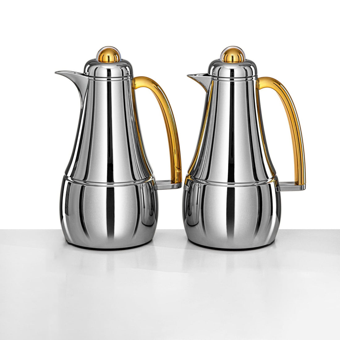 FG825-C/G Vacuum Flask Set – 2 Pieces (1L + 1L) – Silver with Gold Handle