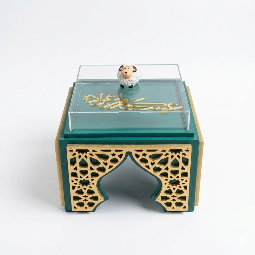 Forex Stand with Acrylic Box and Sheep Small – 26 x 28 x 28 CM – Eid Al Adha Decorative Storage Display