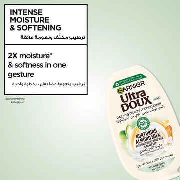Garnier Ultra Doux Nurturing Almond Milk Daily Hydrating Conditioner, 360 ml, for All Hair Types, Ideal for Softer, Smoother, and More Manageable Hair at Siddiq Gifts.