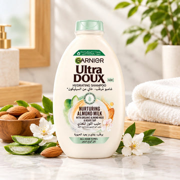 Garnier Ultra Doux Nurturing Almond Milk Hydrating Shampoo, 200 ml, for All Hair Types, Ideal for Softer, Smoother, and More Manageable Hair at Siddiq Gifts.
