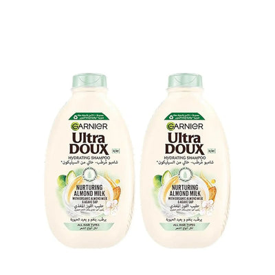 Garnier Ultra Doux Nurturing Almond Milk Hydrating Shampoo, 2 × 400 ml, for All Hair Types, Ideal for Softer, Smoother, and More Manageable Hair at Siddiq Gifts.