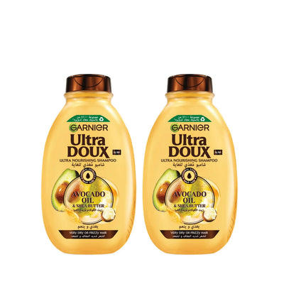 Garnier Ultra Doux Avocado Oil & Shea Butter Ultra Nourishing Shampoo, 2 × 400 ml, for Very Dry or Frizzy Hair, Ideal for Softer, Smoother, and More Manageable Hair at Siddiq Gifts.