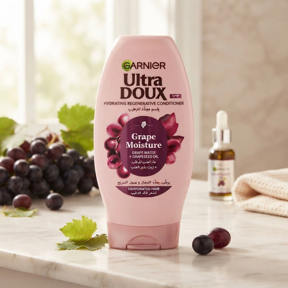 Garnier Ultra Doux Grape Moisture Hydrating Regenerative Conditioner, 360 ml, for Dehydrated Hair, Ideal for Softer, Smoother, and More Manageable Hair at Siddiq Gifts.