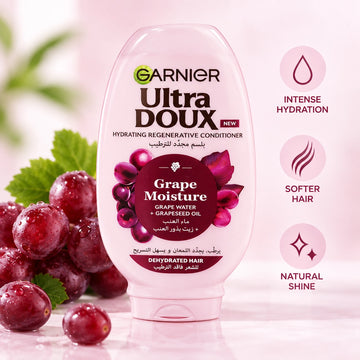 Garnier Ultra Doux Grape Moisture Hydrating Regenerative Conditioner, 360 ml, for Dehydrated Hair, Ideal for Softer, Smoother, and More Manageable Hair at Siddiq Gifts.