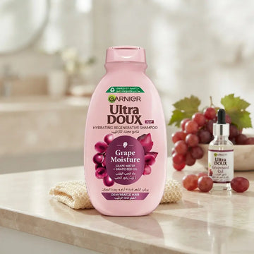 Garnier Ultra Doux Grape Moisture Hydrating Regenerative Shampoo, 400 ml, for Dehydrated Hair, Ideal for Softer, Smoother, and More Manageable Hair at Siddiq Gifts.