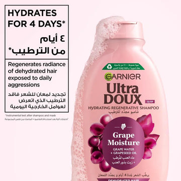 Garnier Ultra Doux Grape Moisture Hydrating Regenerative Shampoo, 400 ml, for Dehydrated Hair, Ideal for Softer, Smoother, and More Manageable Hair at Siddiq Gifts.