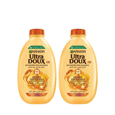 Garnier Ultra Doux Honey Treasures Reconstructing Shampoo, 2 × 400 ml, for Damaged, Breaking Hair, Ideal for Stronger, Softer, and More Manageable Hair at Siddiq Gifts.