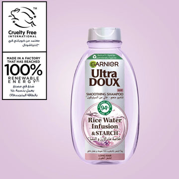 Garnier Ultra Doux Rice Water Infusion & Starch Smoothing Shampoo, 200 ml, for Long Hair, Ideal for Softer, Sleeker, and More Manageable Hair at Siddiq Gifts.