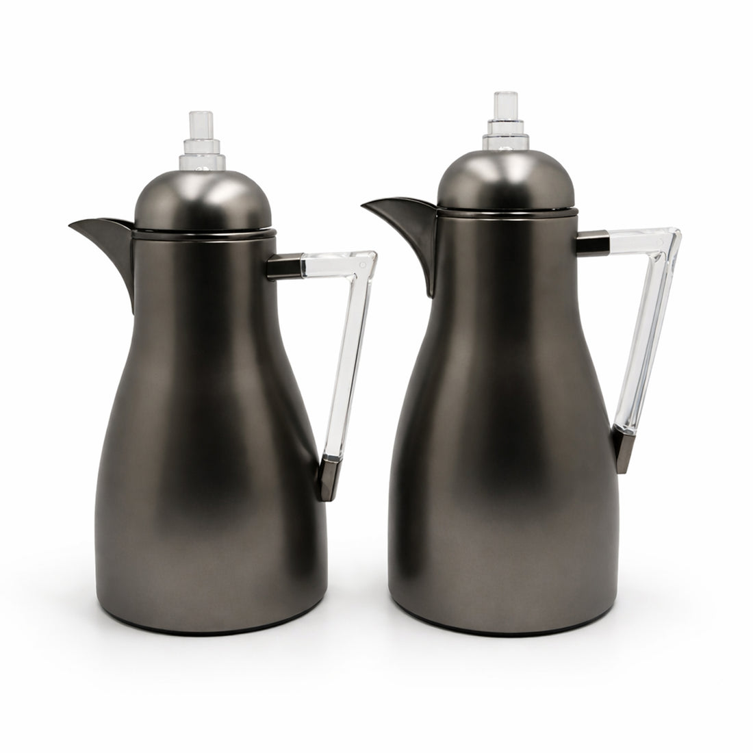 GKT-MBN-CLR Vacuum Flask Set – 2-Piece (1L + 0.75L)  – Matte Black with Clear Handle & Accents