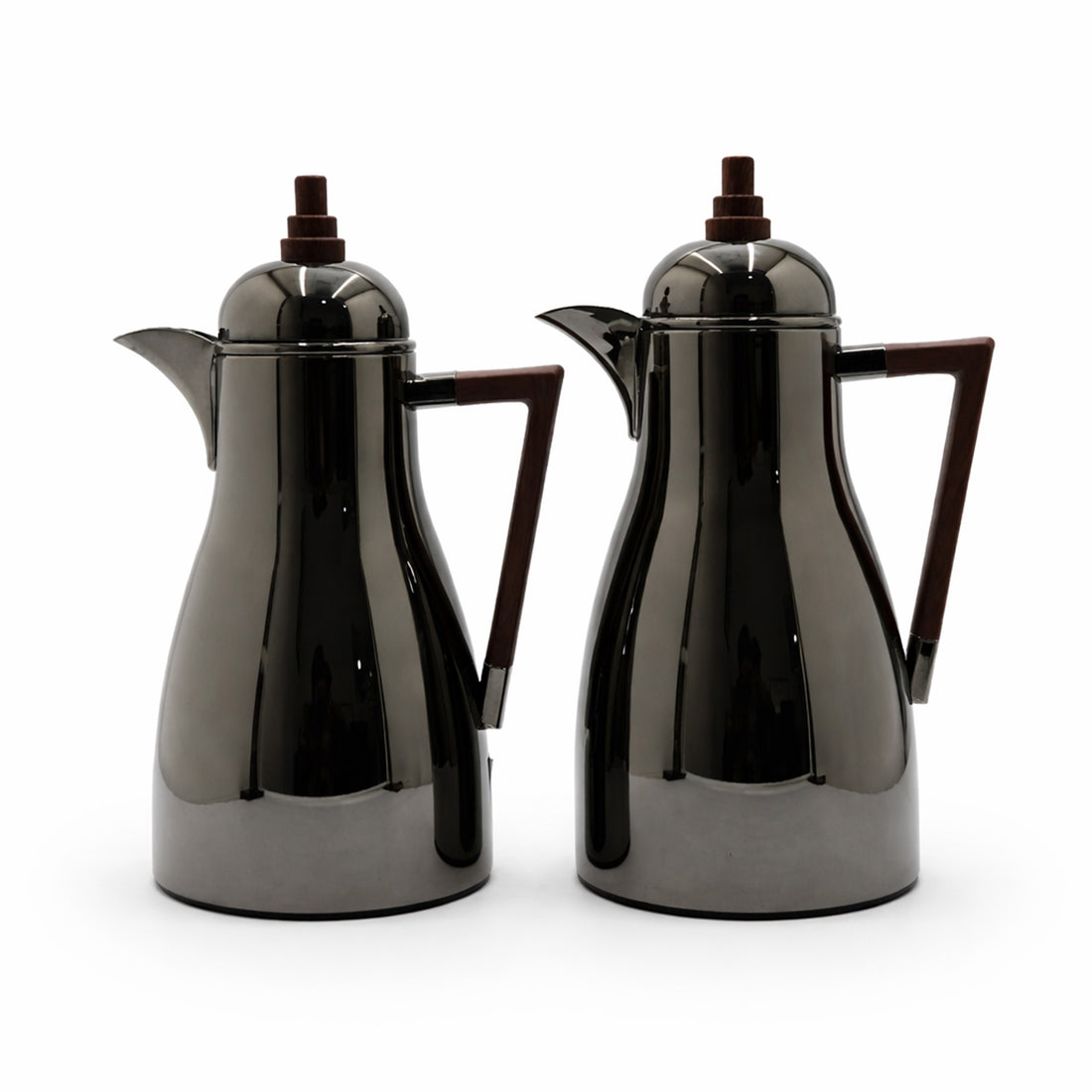 GKT-NBK-MDW Vacuum Flask Set – 2-Piece (1L + 0.75L) – Black with Wooden Handle & Accents