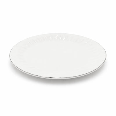 GL-268 Ceramic Plate Textured Rim Design Ivory with Silver Edge From Siddiq Gift Shop