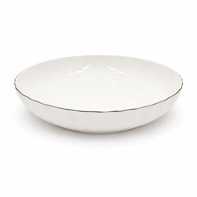GL-269 Ceramic Deep Plate Scalloped Design Ivory with Silver Rim From Siddiq Gift Shop