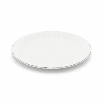 GL-270 Ceramic Plate Textured Rim Design Ivory with Silver Edge From Siddiq Gift Shop