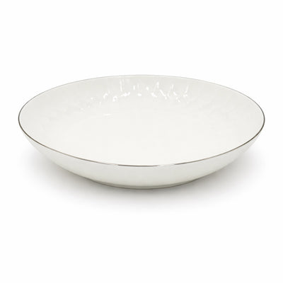 GL-315 Ceramic Serving Plate Minimal Design Ivory with Silver Rim From Siddiq Gift Shop