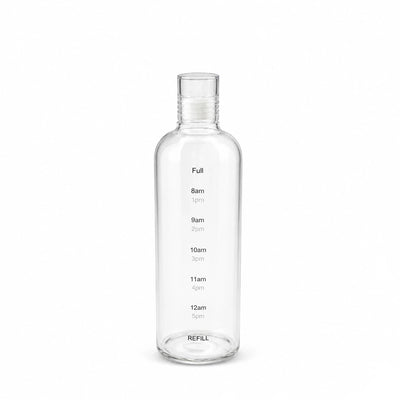 Glass Bottle 1000ML Water Bottle with Time Marker Design and White Screw Cap Siddiq Gifts