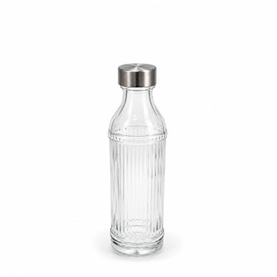 Glass Bottle 500ML Clear Ribbed Glass Beverage Bottle with Silver Lid Siddiq Gifts