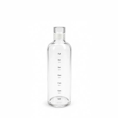 Glass Bottle 750ML Water Bottle with Time Marker Design and White Screw Cap Siddiq Gifts