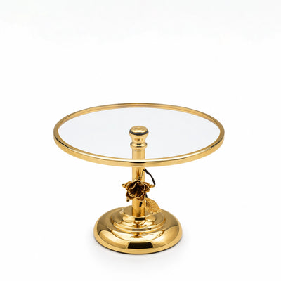 Glass Cake Stand 24 × 17 CM Mirror Top with Gold Floral Pedestal Base Siddiq Gifts