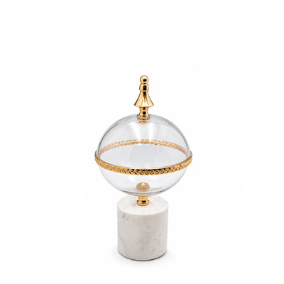 Glass Candy Bowl With Lid 15 X 33 CM Clear Glass Candy Bowl With Gold Detailing And Marble Base Siddiq Gifts