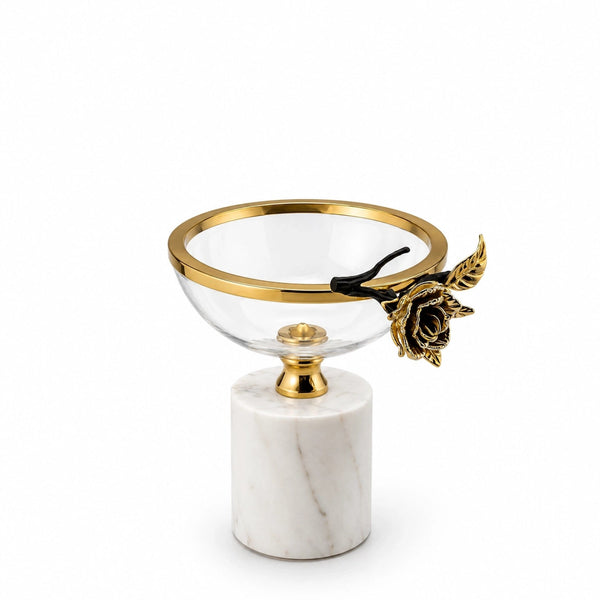 Glass Fruit Bowl 15 X 16 CM Clear Glass Bowl With Gold Rim And Marble Base Siddiq Gifts