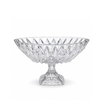 Clear Glass Fruit Bowl with Footed Stand, 36 × 21 × 18 cm, for Serving Fruits, Snacks, Sweets, Desserts, and Decorative Table Displays at Siddiq Gifts.